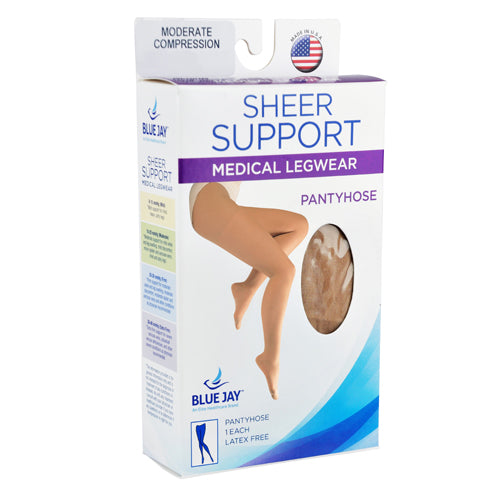 Ladies' Beige Sheer Compression Pantyhose, 15-20 mmHg, Queen Size