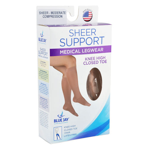 Ladies' Beige 20-30 mmHg Compression Knee Highs - XL Sheer Firm Support for Varicose Veins & Swelling