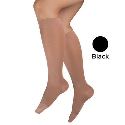 Ladies' Sheer Firm 20-30 mmHg Compression Knee High Stockings - Black, Large