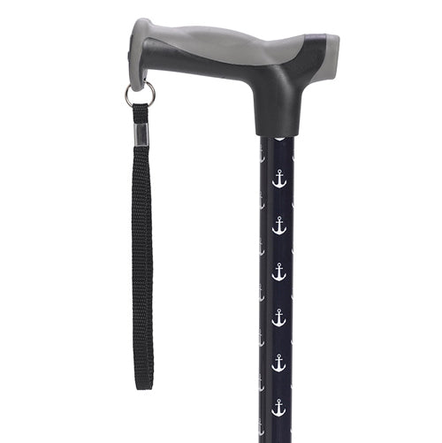 Comfort Grip Aluminum Cane with Premium Wrist Strap, Anchors Fashion Color - 300 lbs Capacity