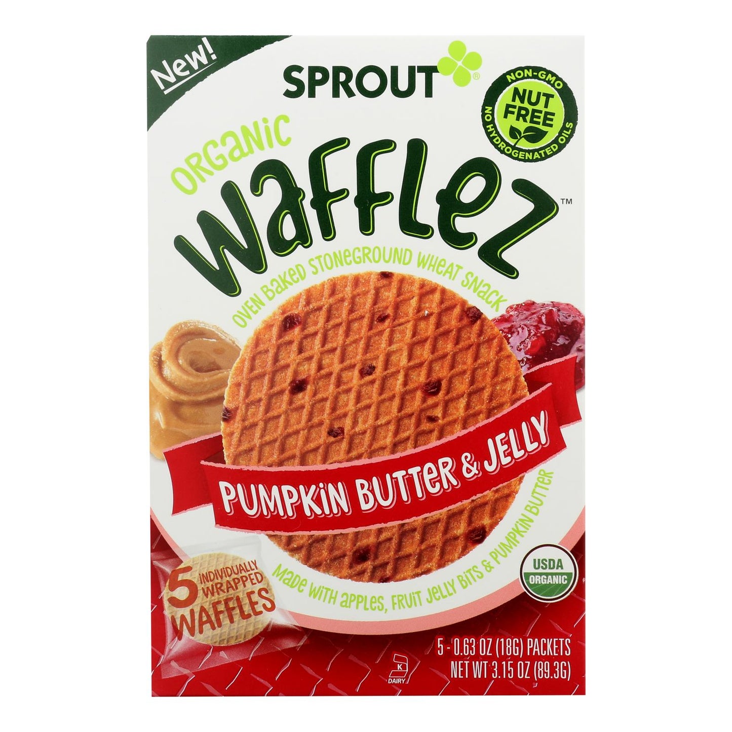Sprout Organic Pumpkin Butter & Jelly Wafflez Toddler Snacks - Nut-Free - Case of 10 (5 x 0.63 Oz)