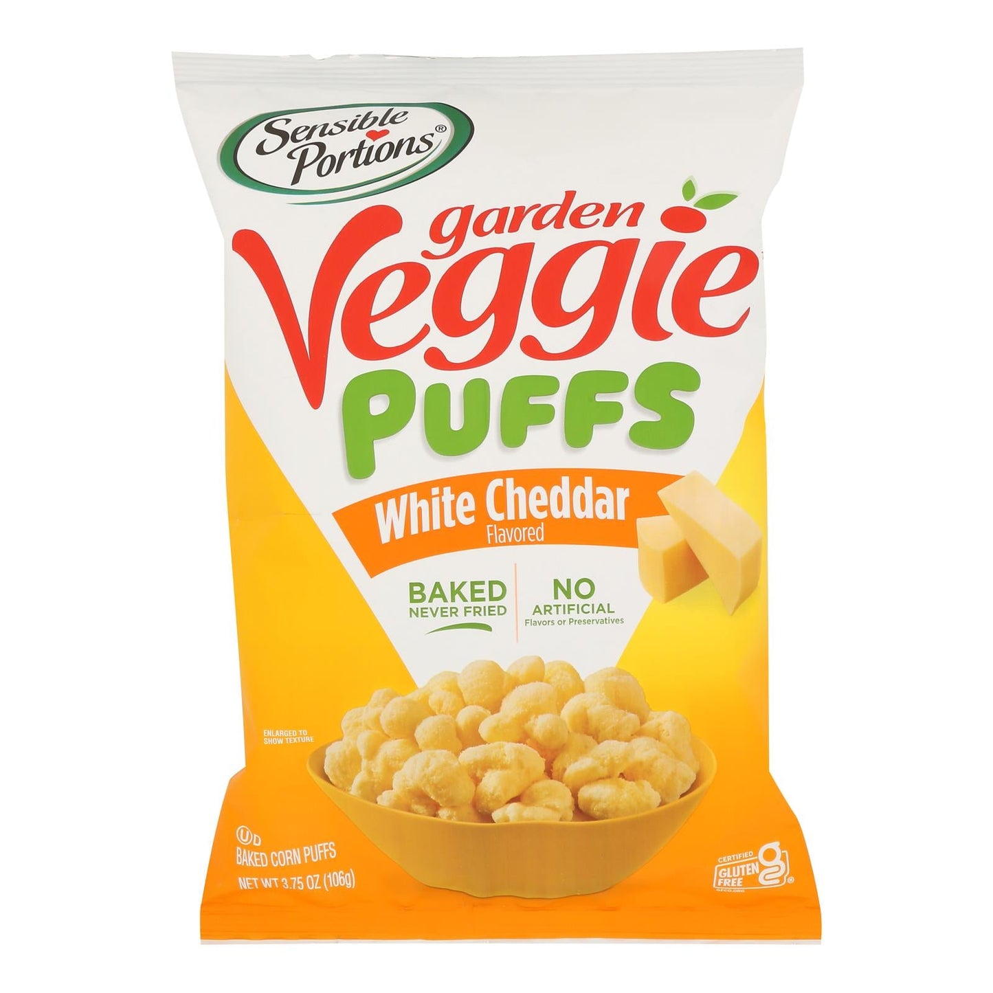 Sensible Portions Veggie Puffs, White Cheddar, Gluten-Free, Case of 6 Bags (3.75 oz Each)