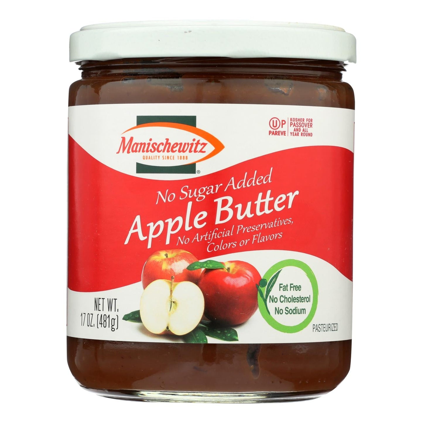 Manischewitz All-Natural Apple Butter Spread - No Sugar Added, Kosher for Passover - Case of 6, 17 Oz Jars