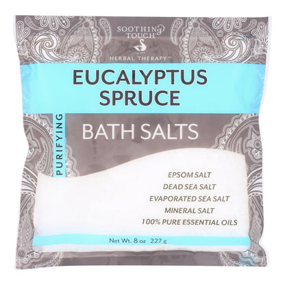 Soothing Touch Eucalyptus Spruce Bath Salts (Case of 6 x 8 Oz) | Deep Relief Soak, Muscle Tension, Cold & Flu Support, Vegan, Ayurvedic, All Natural Salts for Relaxation