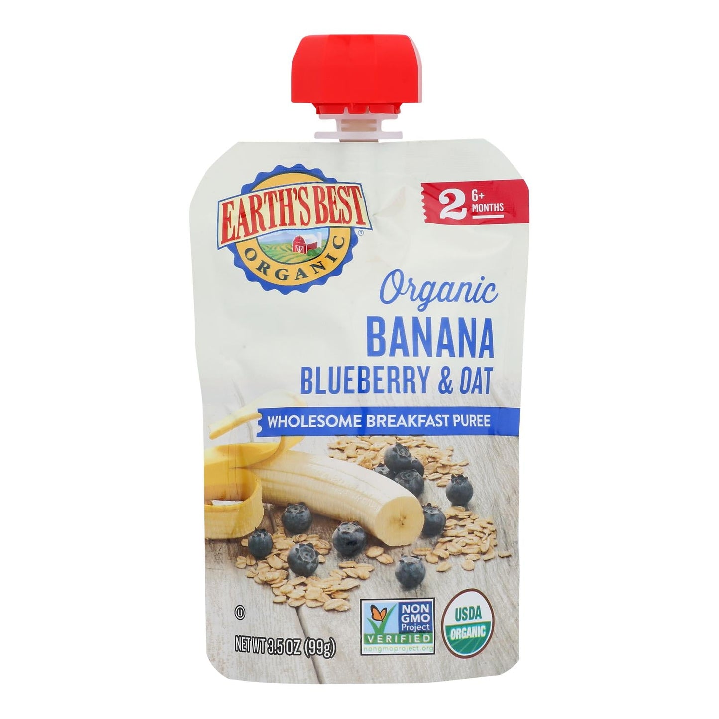 Earth's Best Organic Blueberry Banana Flax & Oat Baby Food Pouch, Stage 2, 3.5 oz (Case of 12)