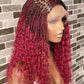 Wet And Wavy 100% Human Hair Knotless Braid Wig, HD Full Lace, Burgundy