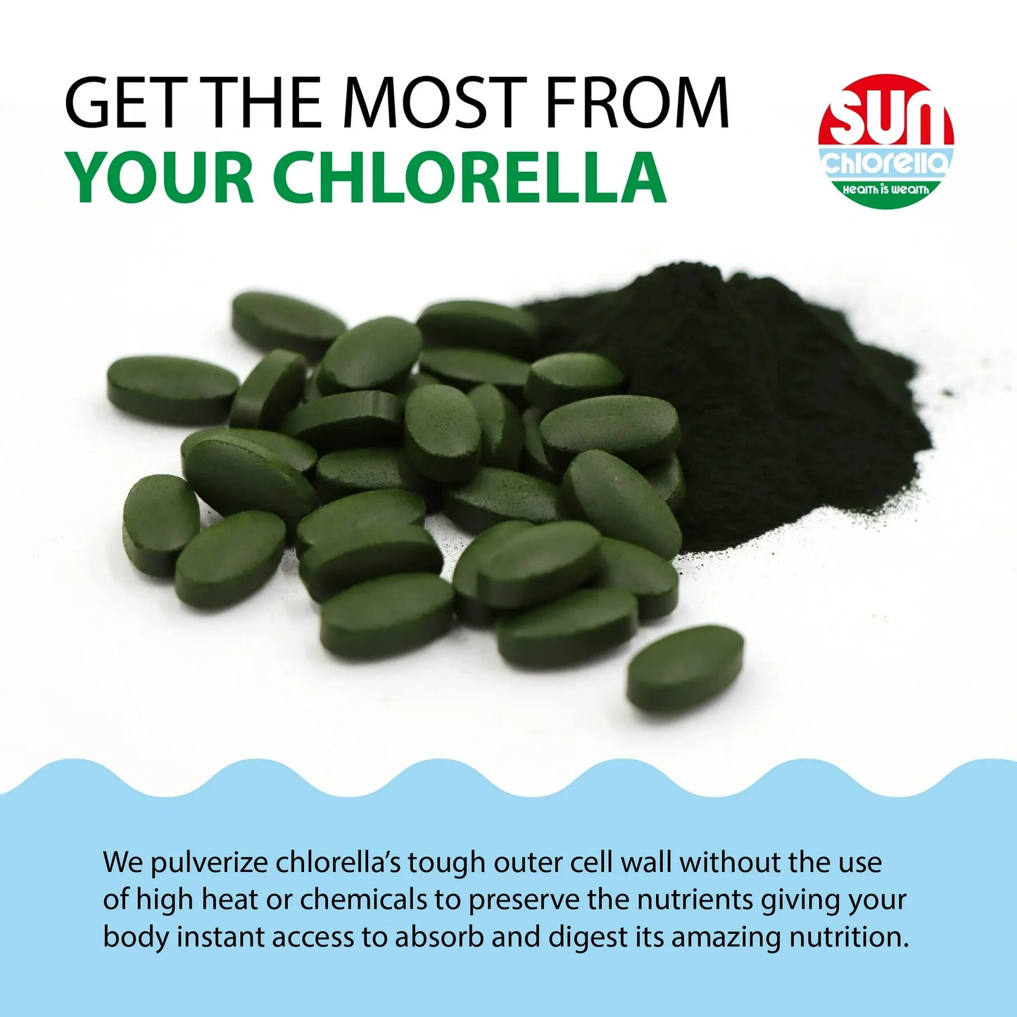 Sun Chlorella A Tablets, 500 mg, Pack of 120, Pure Chlorella Superfood Supplement