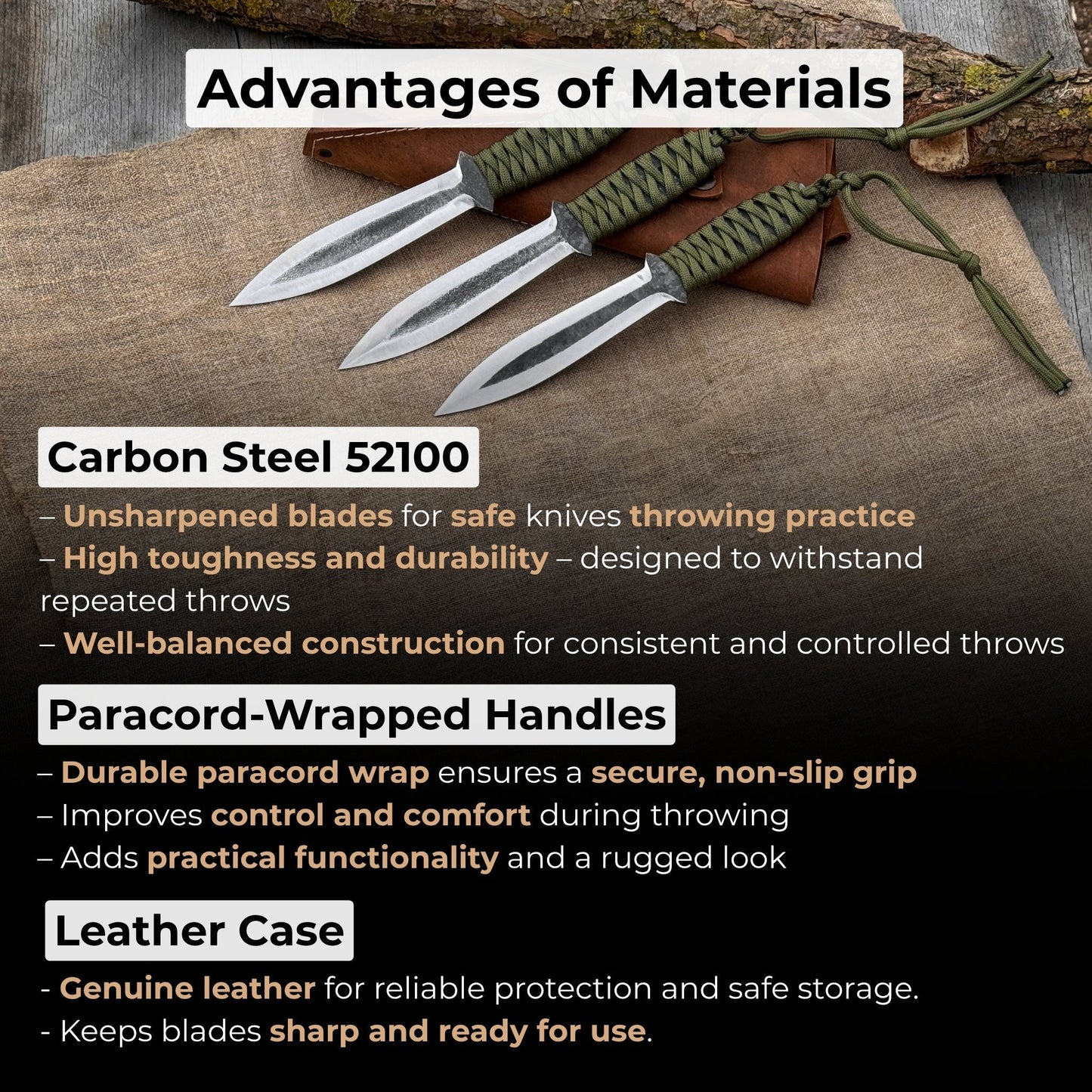 3-Piece Hand-Forged Throwing Knife Set, 22 cm (8.6 inches)