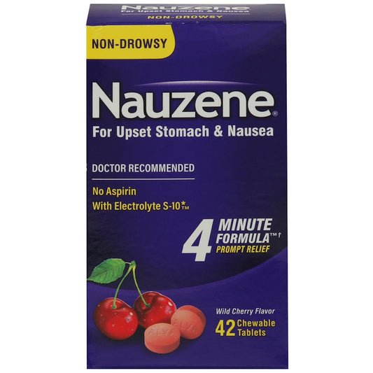 Nauzene Wild Cherry Flavor Non-Drowsy For Upset Stomach & Nausea Chewable Tablets