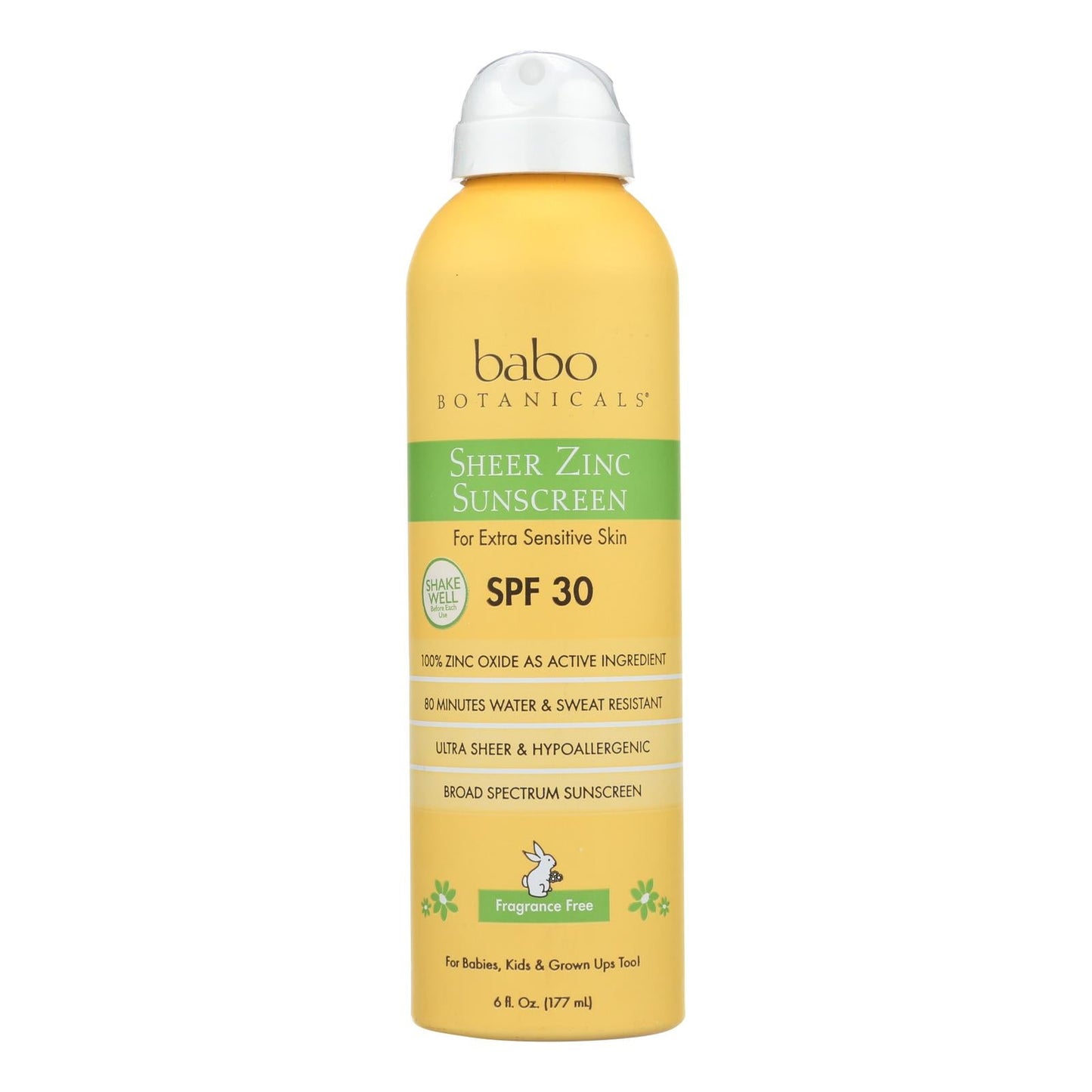 Babo Botanicals Fragrance-Free Sheer Zinc Sunscreen SPF 50, 6 fl oz