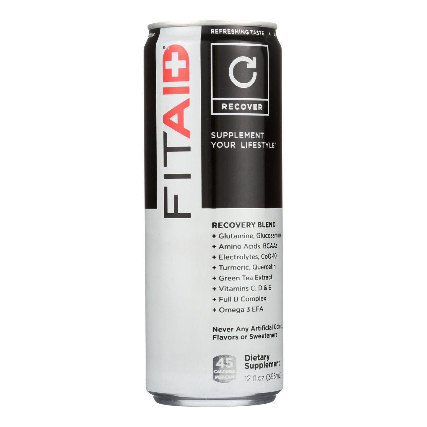 FITAID Recovery Blend - BCAAs, L-Glutamine, Omega-3s - 12 oz Cans (Pack of 12)
