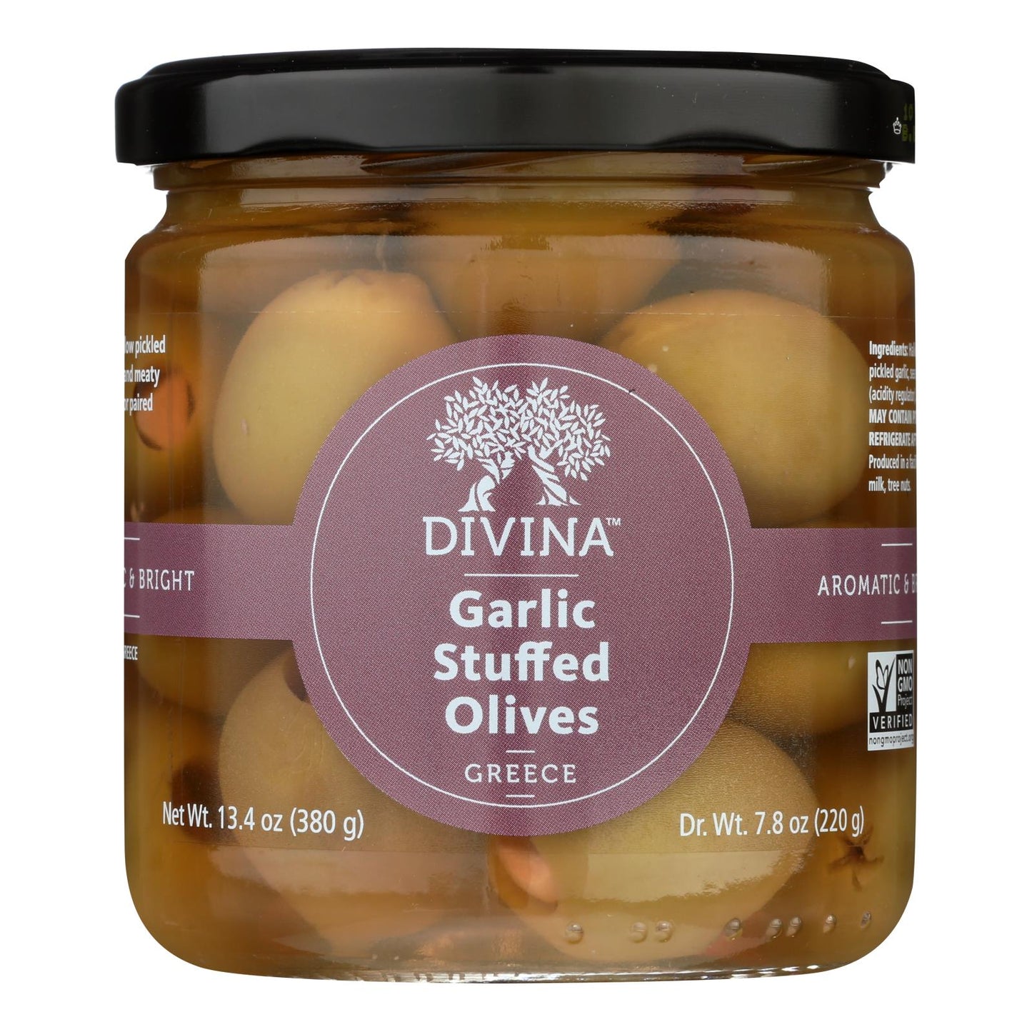 Divina Stuffed Garlic Olives, 7.8 Oz, Pack of 6