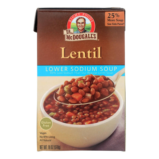 Dr. McDougall's Lower Sodium Lentil Soup, Case of 6, 18 oz Each, Hearty Plant-Based Meal