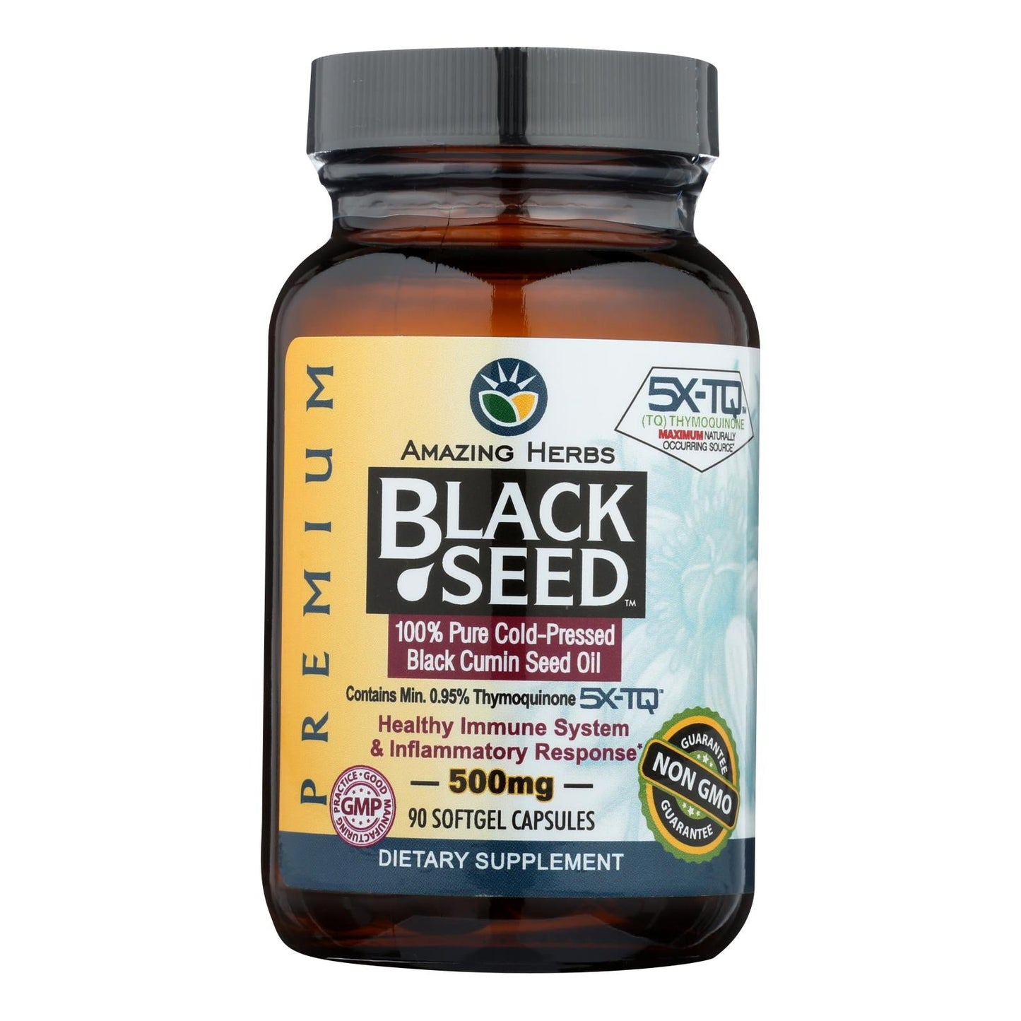 Amazing Herbs Black Seed Oil, 90 Softgels – Cold-Pressed Black Cumin (Nigella Sativa)