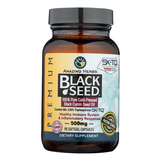 Amazing Herbs Black Seed Oil, 90 Softgels – Cold-Pressed Black Cumin (Nigella Sativa)