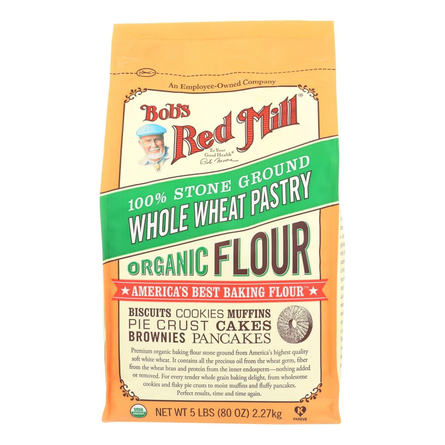Bob's Red Mill Organic Whole Wheat Flour, 5 Lb (Pack of 4), Whole Wheat Flour, Organic