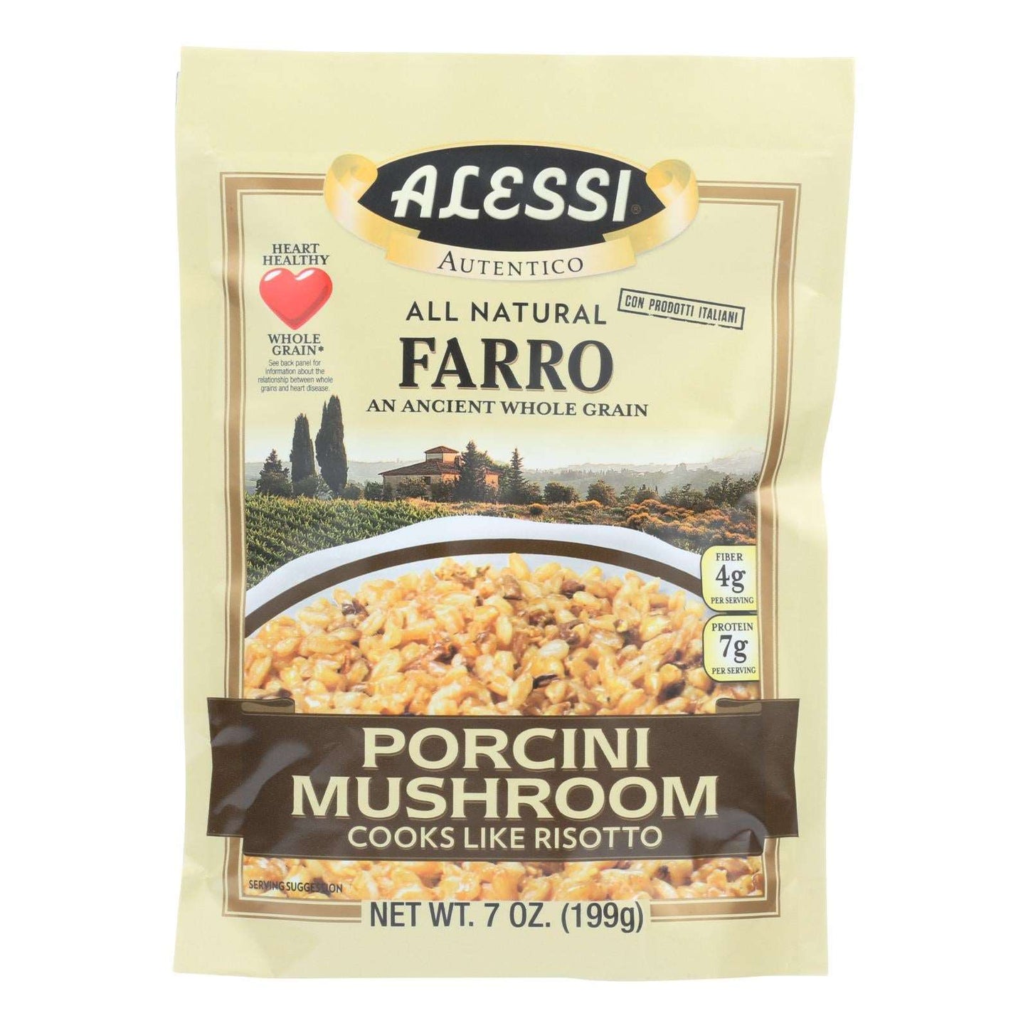 Alessi Organic Farro with Porcini Mushrooms (Pack of 6 - 7 Oz. Each)