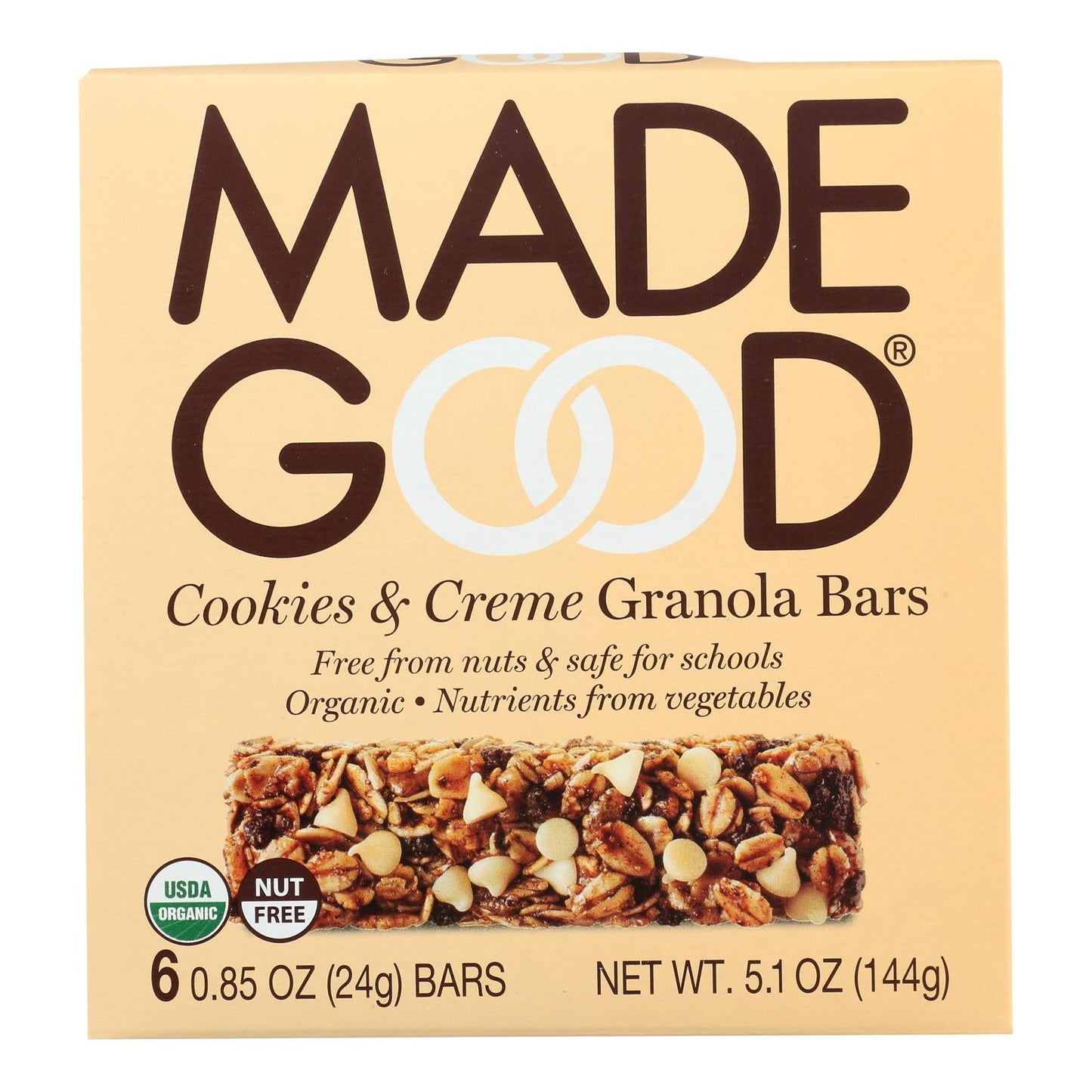 Made Good Granola Bar Cookies & Cream - 6-Pack (0.85 Oz. Each)