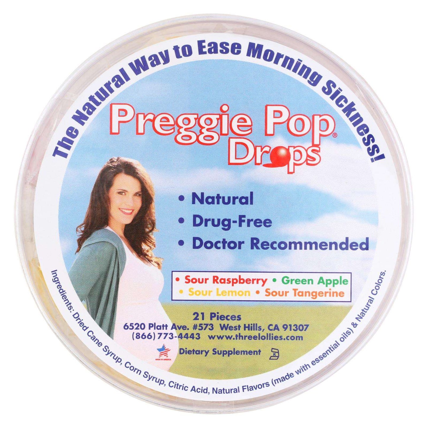 Three Lollies Preggie Pop Drops  Sour Raspberry, Apple, Lemon & Tangerine (21 Drops)