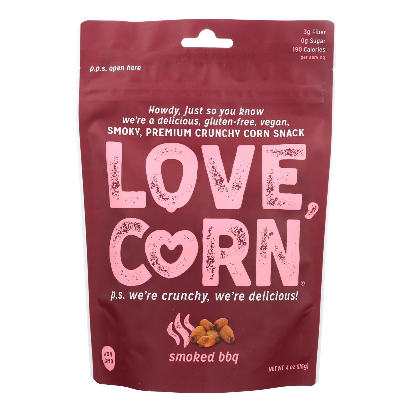 Love Corn Smoky Premium Crunchy Corn Snacks, 4 Oz., 12-Pack