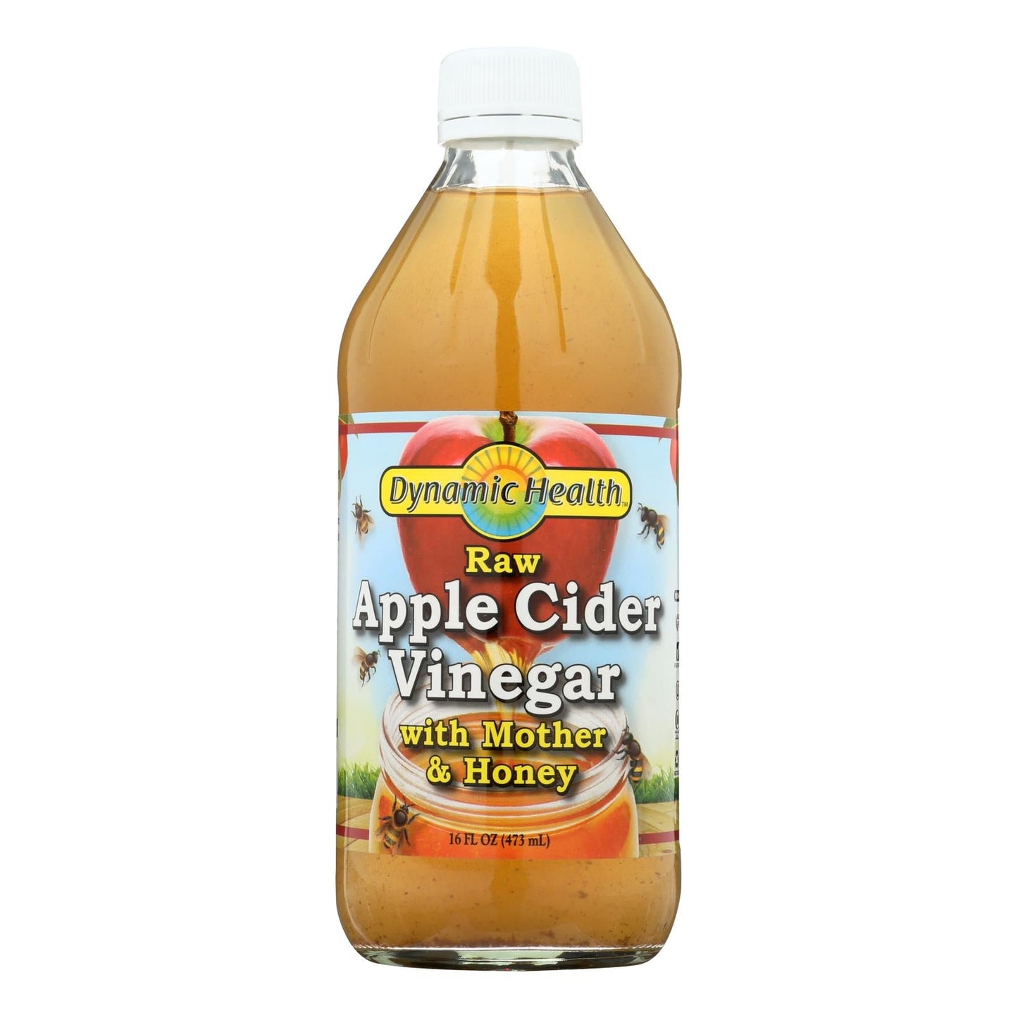 Dynamic Health Apple Cider Vinegar with The Mother and Honey - 16 Oz Glass Bottle