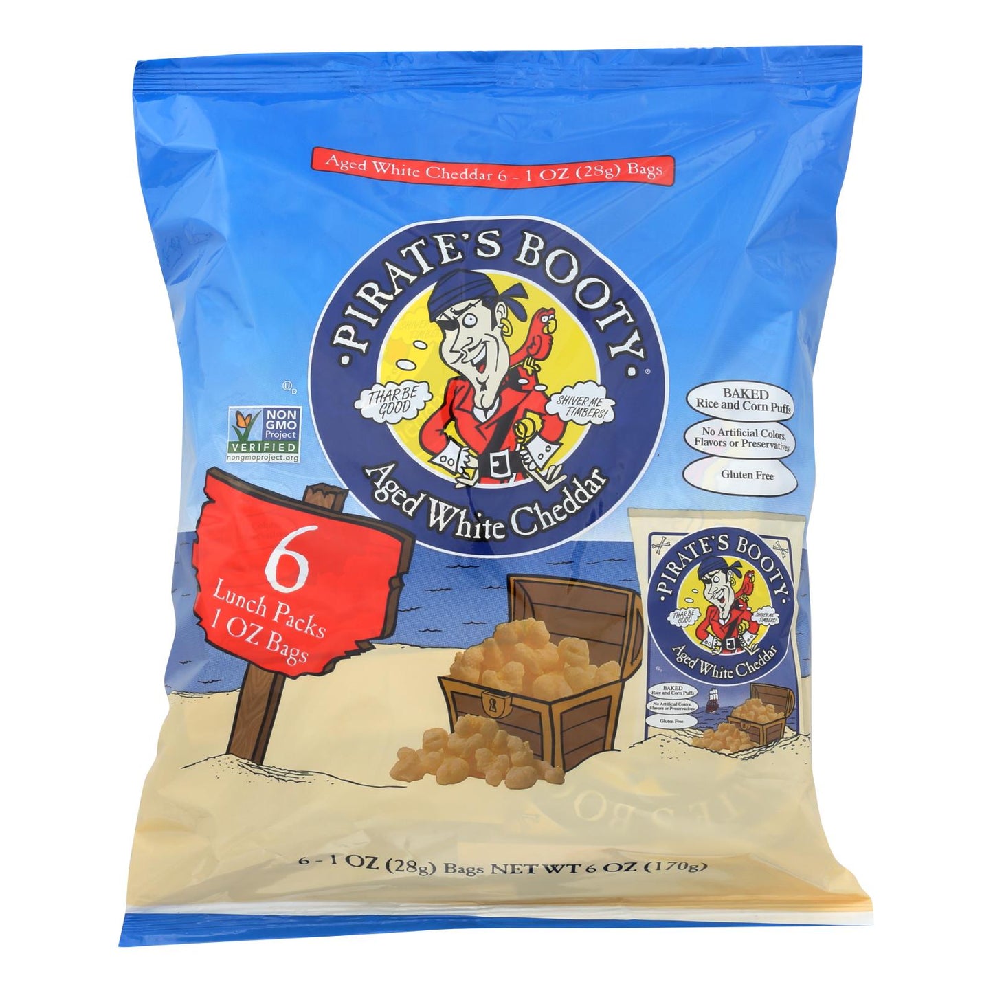 Pirate Brands Booty Puffs - Aged White Cheddar - 12 Pack - 1 Oz. Each