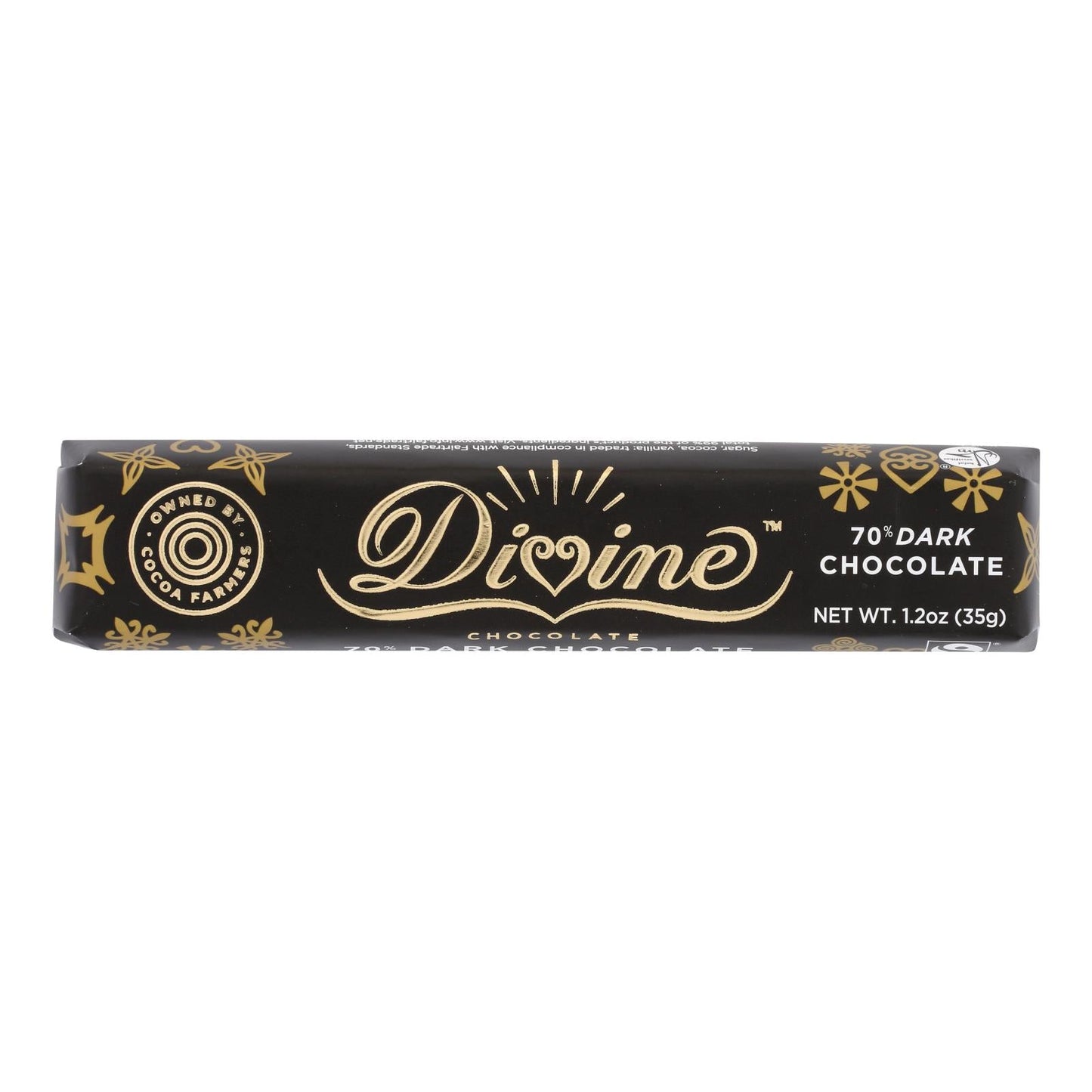 Divine Dark Chocolate Snack Bar (Pack of 18) - 70% Cocoa, 1.2 Oz Each