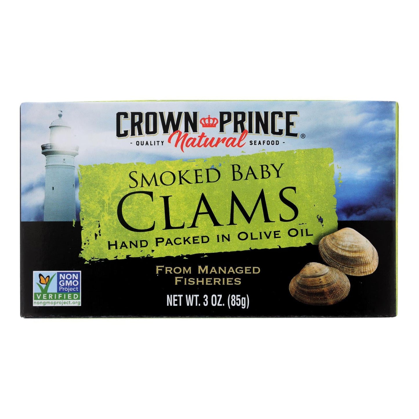 Crown Prince Smoked Baby Clams in Olive Oil (3 Oz, 12-Pack)
