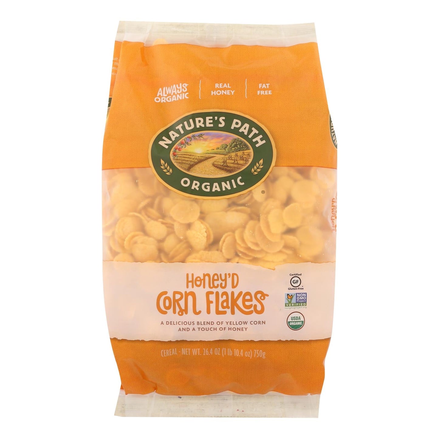 Nature's Path Organic Honey'd Corn Flakes, 6 x 26.4 Oz. - Sweetened with Honey