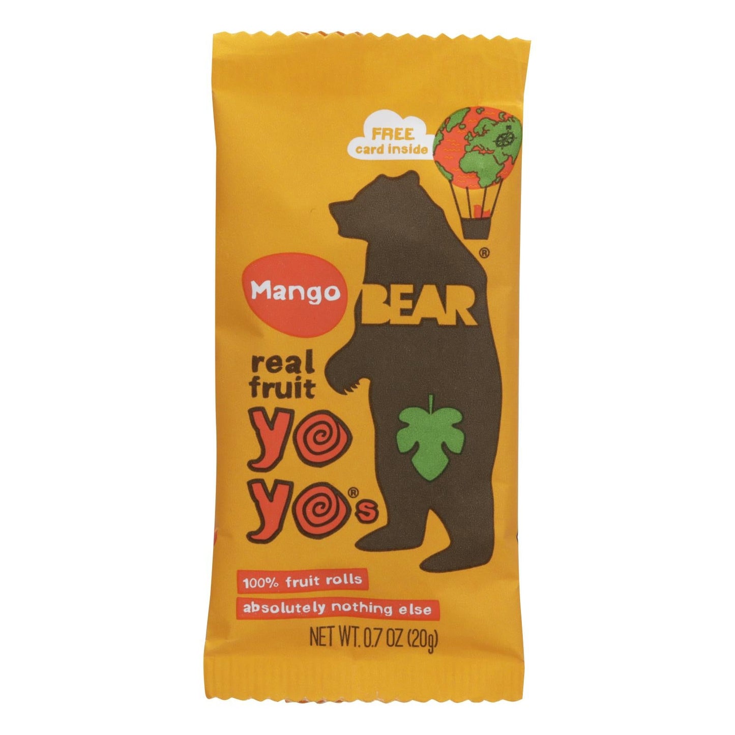 Bear Real Fruit Roll Yoyo - Naturally Sweet Mango Rolls for Kids - 6 Pack, 3.5 Oz.
