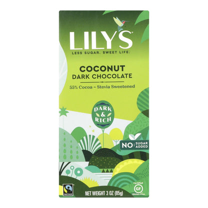 Lily's Sweets Dark Chocolate Coconut Bar, (Pack of 12), 3 Oz Bars
