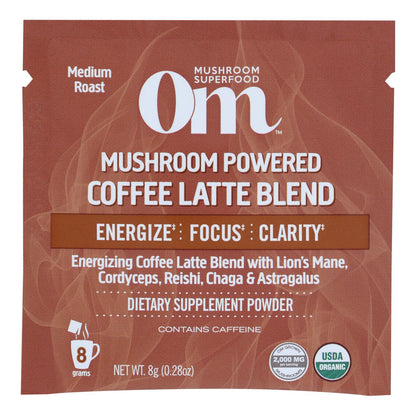Om Mushroom Superfood Coffee Latte Blend Mushroom Powder, Single Serve, 10 Count, Lion's Mane, Cordyceps, Reishi, Chaga