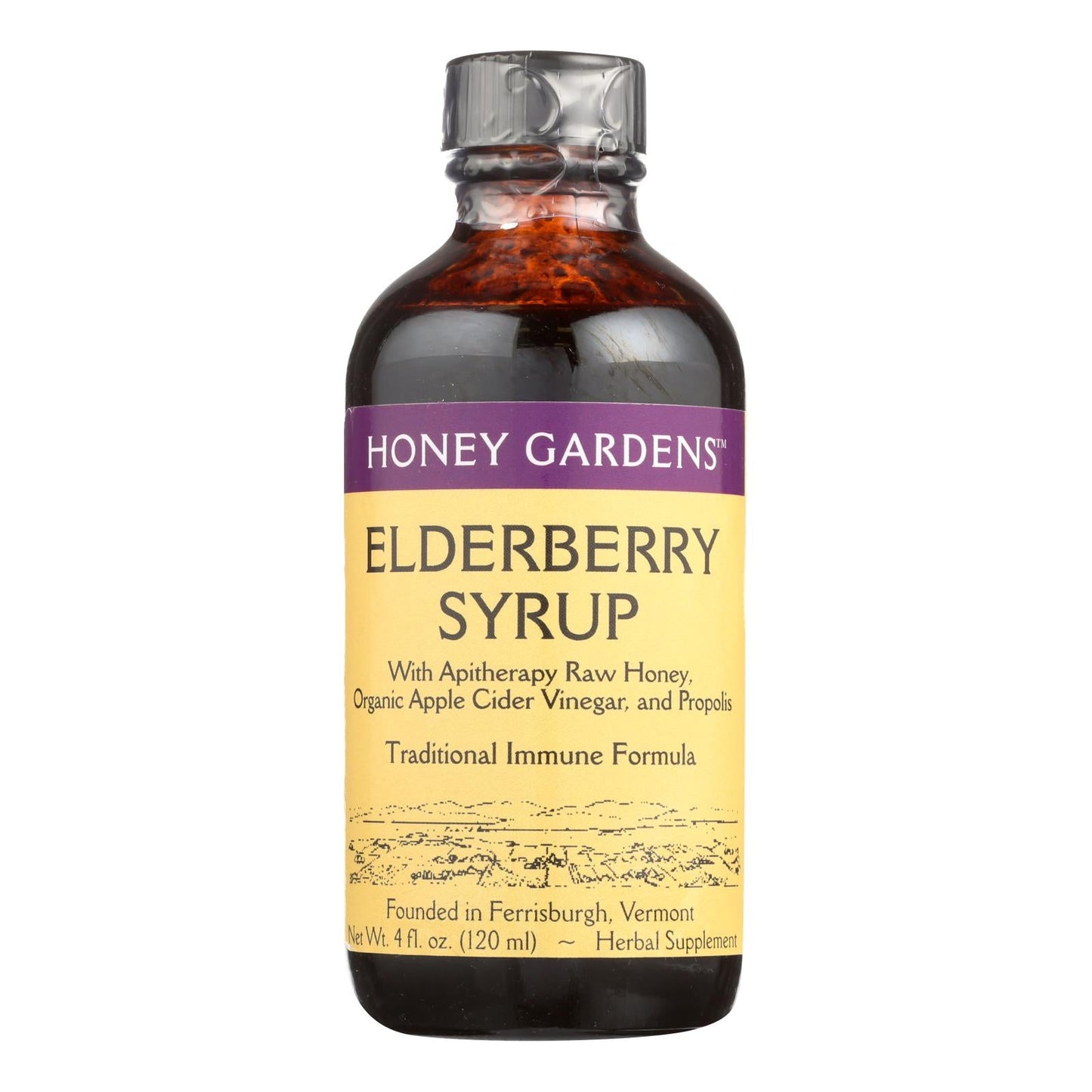 Honey Gardens Apiaries Elderberry Syrup - Cough Support with Raw Honey, Propolis & Elderberries - 4 Oz