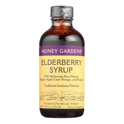 Honey Gardens Apiaries Elderberry Syrup - Cough Support with Raw Honey, Propolis & Elderberries - 4 Oz