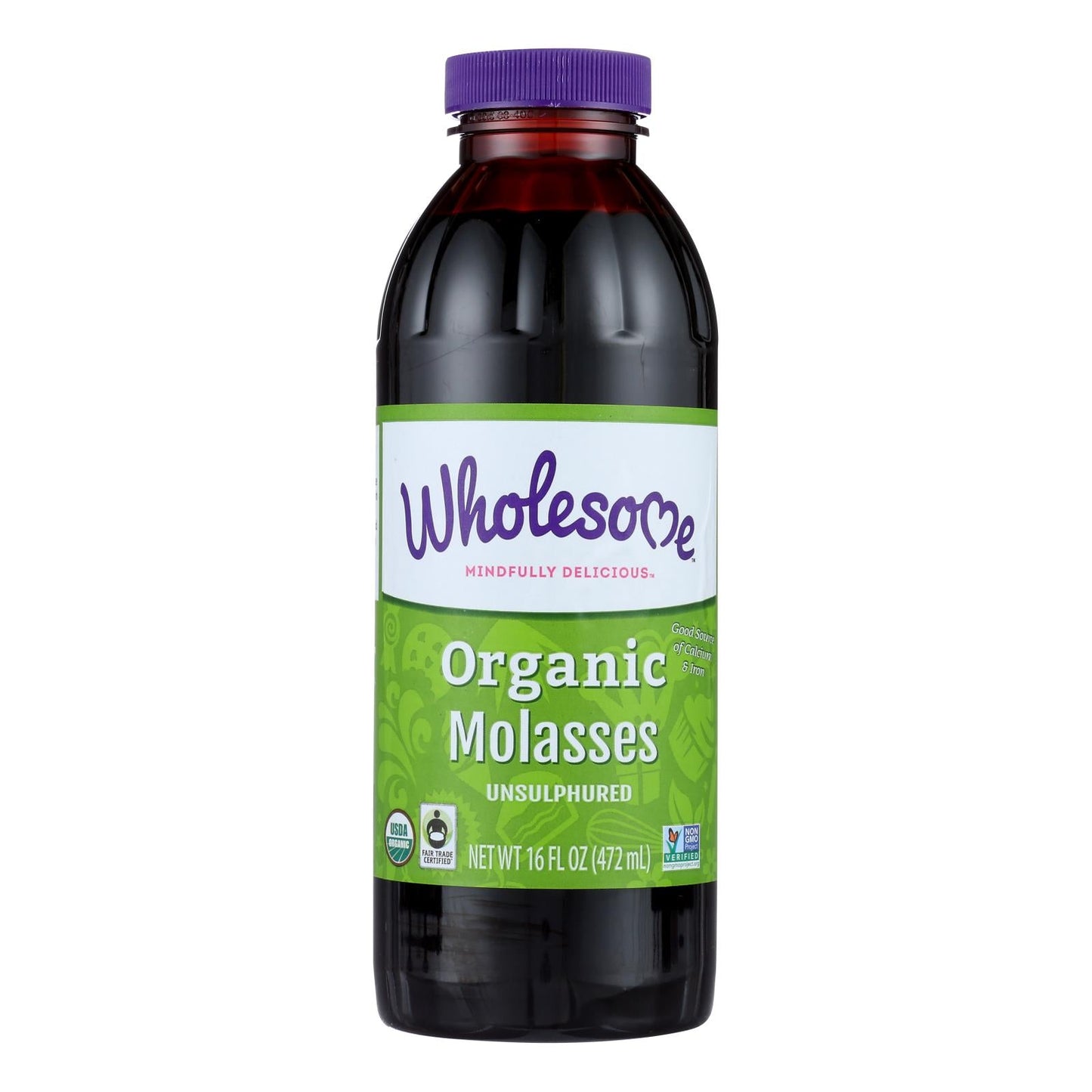 Wholesome Organic Blackstrap Molasses - Unsulphured, 16 oz (Pack of 12) - Rich in Iron & Minerals