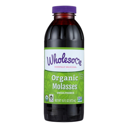 Wholesome Organic Blackstrap Molasses - Unsulphured, 16 oz (Pack of 12) - Rich in Iron & Minerals