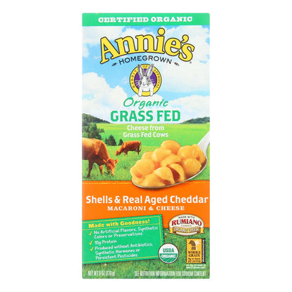 Annie's Organic Grass-Fed Shells & Real Aged Cheddar Macaroni & Cheese, 6 Oz Pack of 12