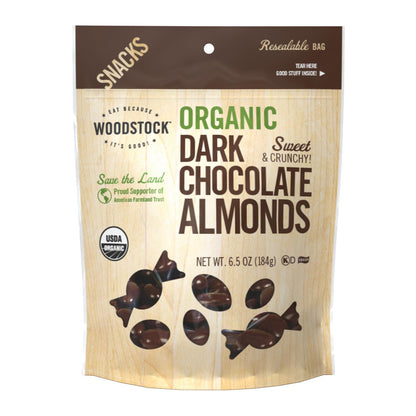 Woodstock Organic Dark Chocolate Covered Almonds (Pack of 8 - 6.5 Oz.)