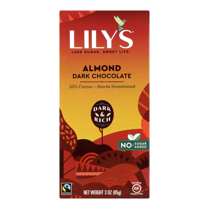 Lily's Sweets Dark Chocolate Almond Bars: 12-Pack, 3 Oz Each, 55% Cocoa Richness