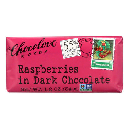 Chocolove Xoxox Dark Chocolate Raspberries 12 Mini Bars