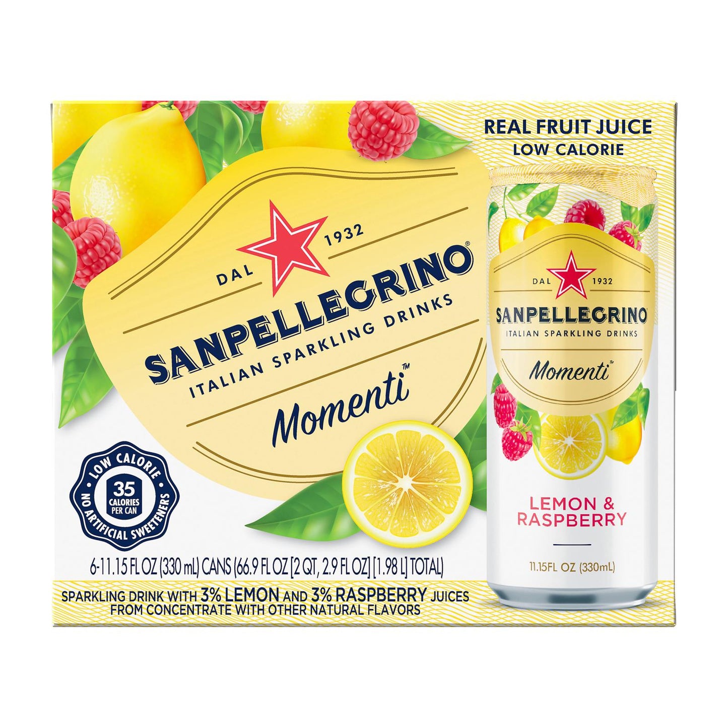 San Pellegrino Sparkling Lemon Raspberry (Pack of 4 - 11.15 oz. Bottles)