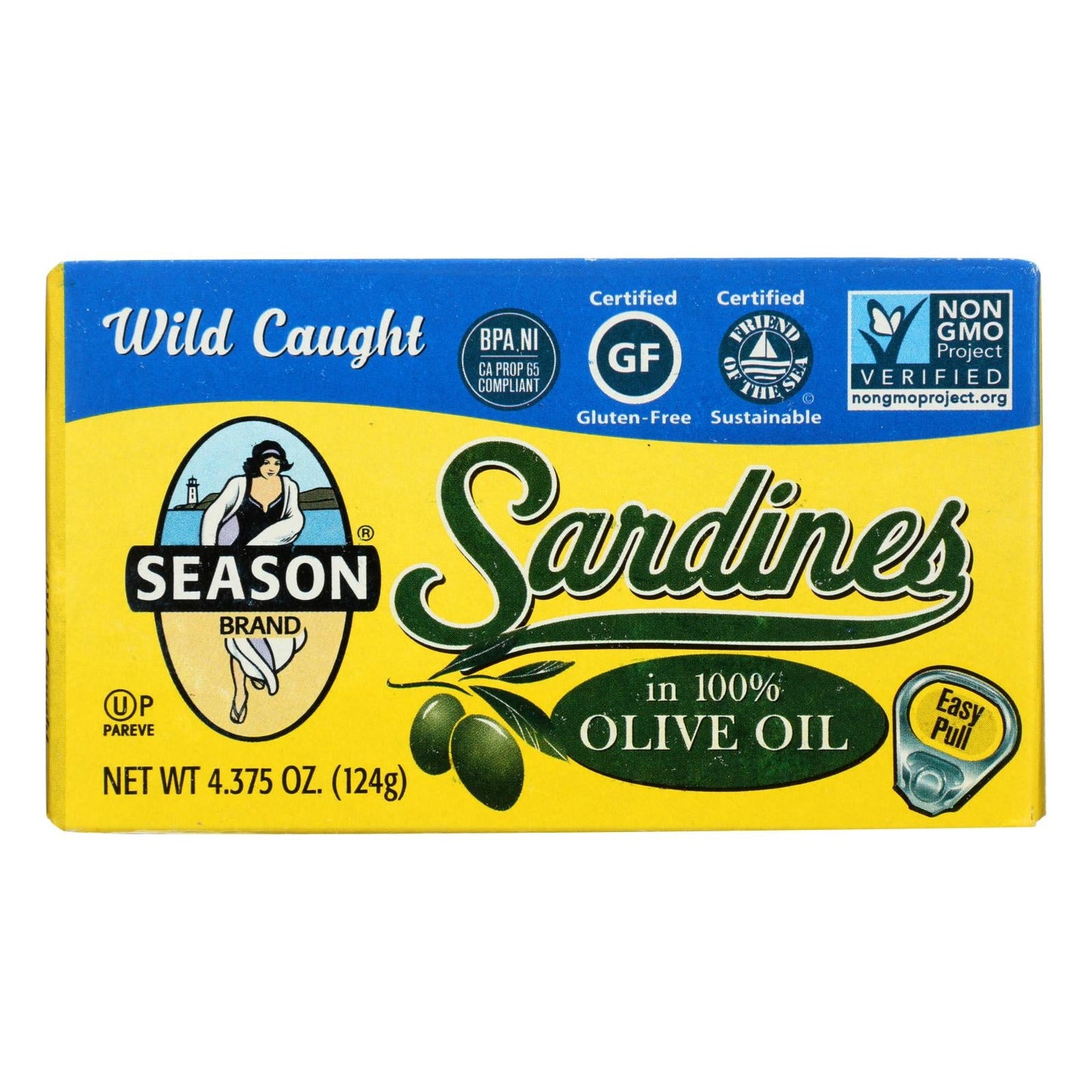 Season Brand Sardines in Pure Olive Oil, Salt Added  Pack of 12 (4.375 Oz)