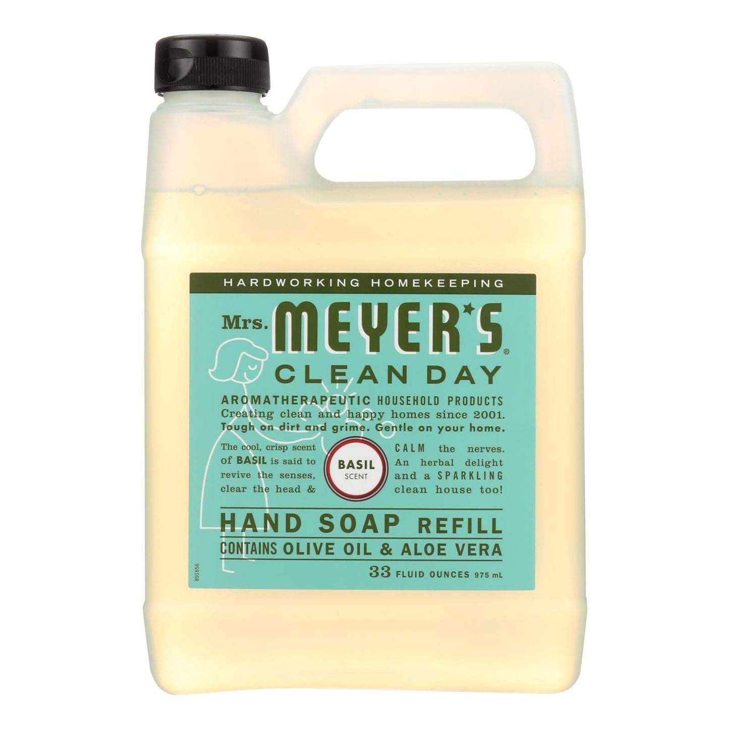 Mrs. Meyer's Clean Day Liquid Hand Soap Refill, Basil, Case of 6, 33 Fl Oz Per Bottle