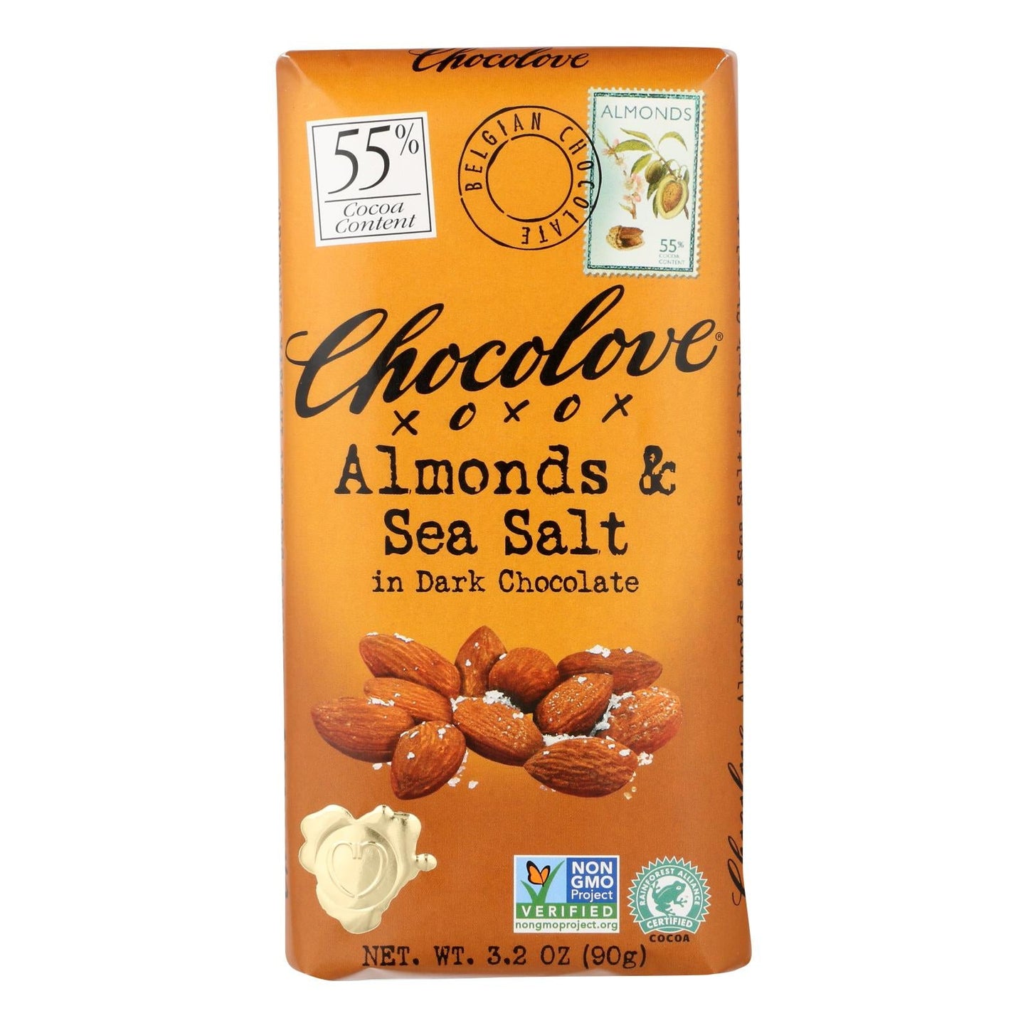 Chocolove Xoxox Luxurious Dark Chocolate Bars with Toasted Almonds and a Kiss of Sea Salt