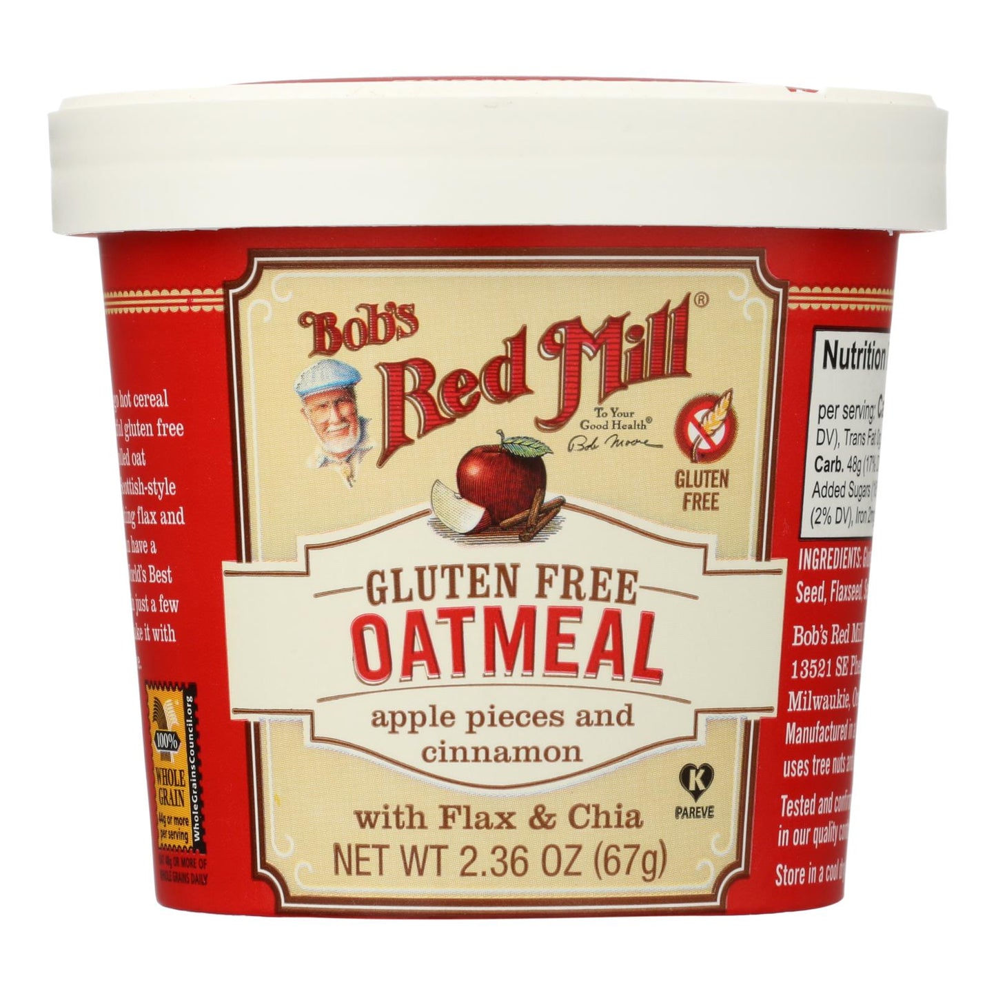 Bob's Red Mill Gluten-Free Oatmeal Cup, Apple & Cinnamon, 2.36 oz, 12-Pack