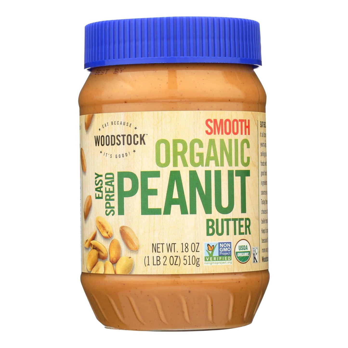 Woodstock Organic Easy Spread Peanut Butter, Smooth, Non-GMO, Case of 12 (18 oz)