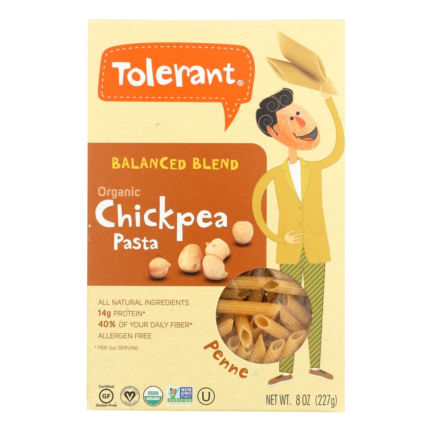 Tolerant Organic Chickpea Pasta, Balanced Blend, 8 Oz., 6-Pack