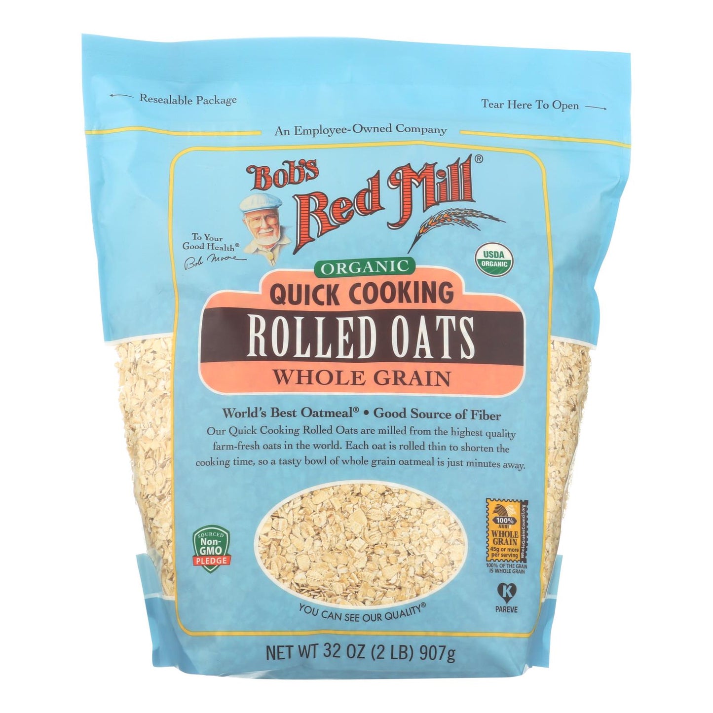 Bob's Red Mill Organic Quick-Cooking Rolled Whole Grain Oats, 32 Oz, 4-Pack
