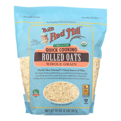 Bob's Red Mill Organic Quick-Cooking Rolled Whole Grain Oats, 32 Oz, 4-Pack