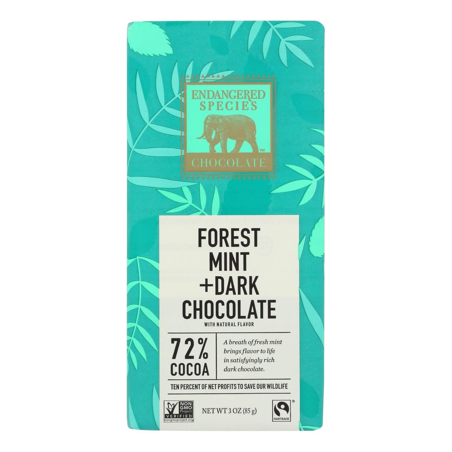 Endangered Species Natural Chocolate Bars (Pack of 12) - Dark Chocolate with 72% Cocoa and Forest Mint Flavor - 3 Oz.